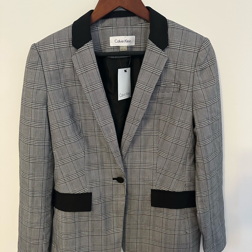 Calvin Klein Women's Gray Plaid Blazer NWT